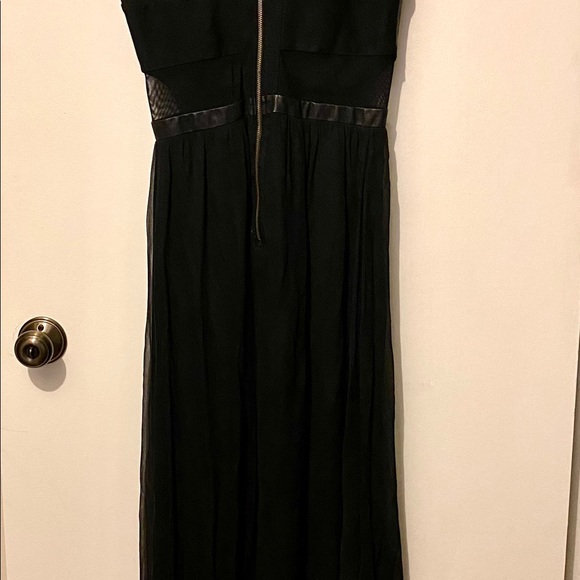 Faux Leather Chiffon Long Dress - Picture 3 of 4